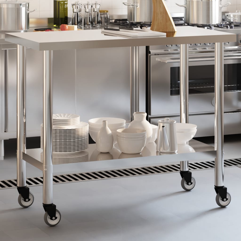 Arbejdsbord Med Hjul Til Køkken 110x55x85 Rustfrit Stål
