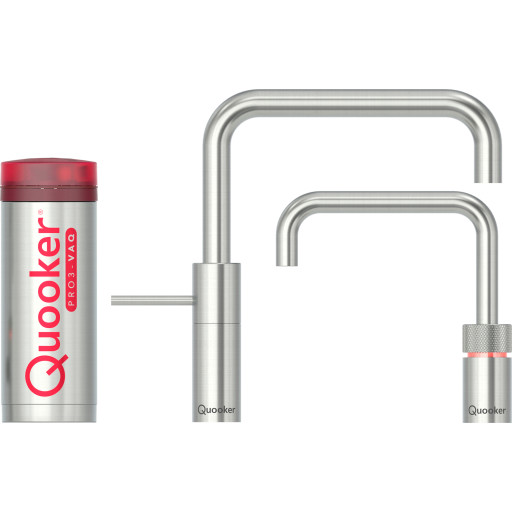 Quooker Twintaps Square Pro3 Køkkenarmatur Kogende Vand Stål