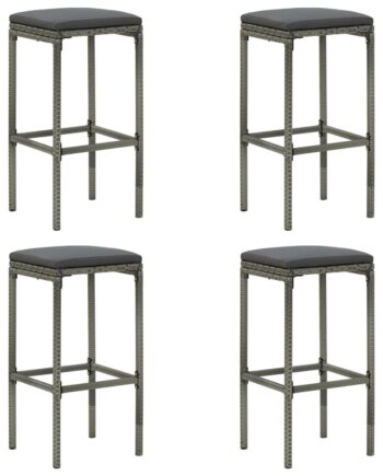 Barstole Med Hynder Sæt  Grå Polyrattan