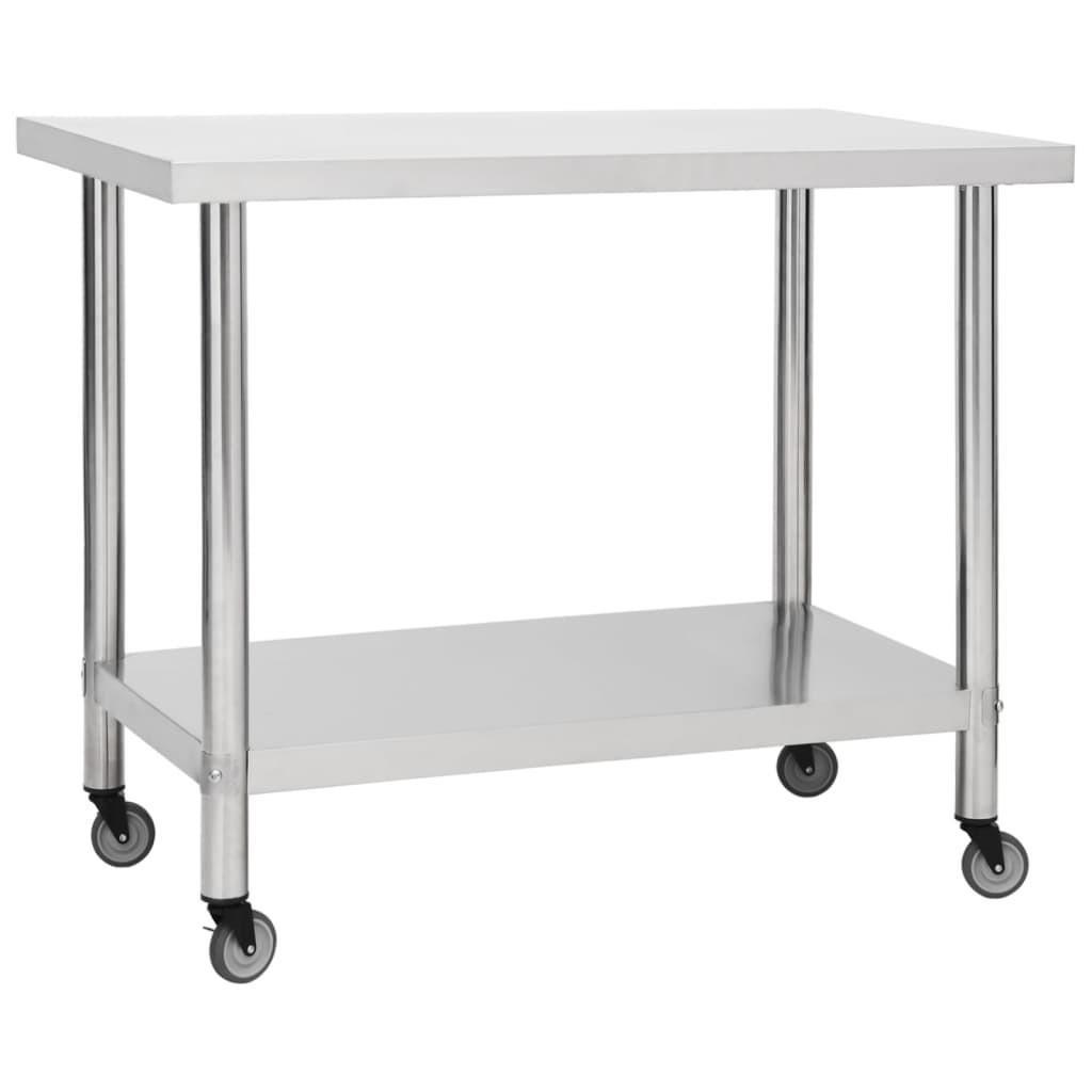 Arbejdsbord Til Køkken Med Hjul 100 Rustfrit Stål