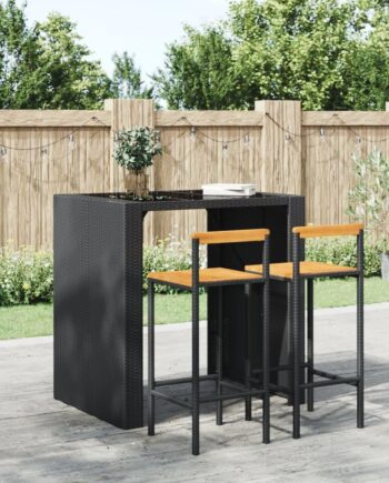 Barstole Stk Polyrattan Akacietræ Sort