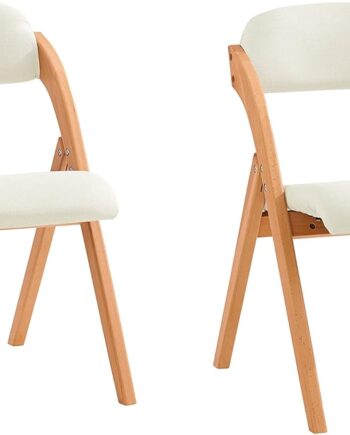 Sæt Med Sammenklappelige Polstrede Træstole Hvid Ergonomiske Pladsbesparende Køkken Spisebordstole