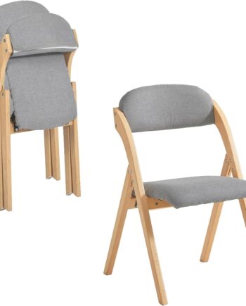 Sæt Med Sammenklappelige Polstrede Træstole Lysegrå Ergonomiske Pladsbesparende Køkken Spisebordstole