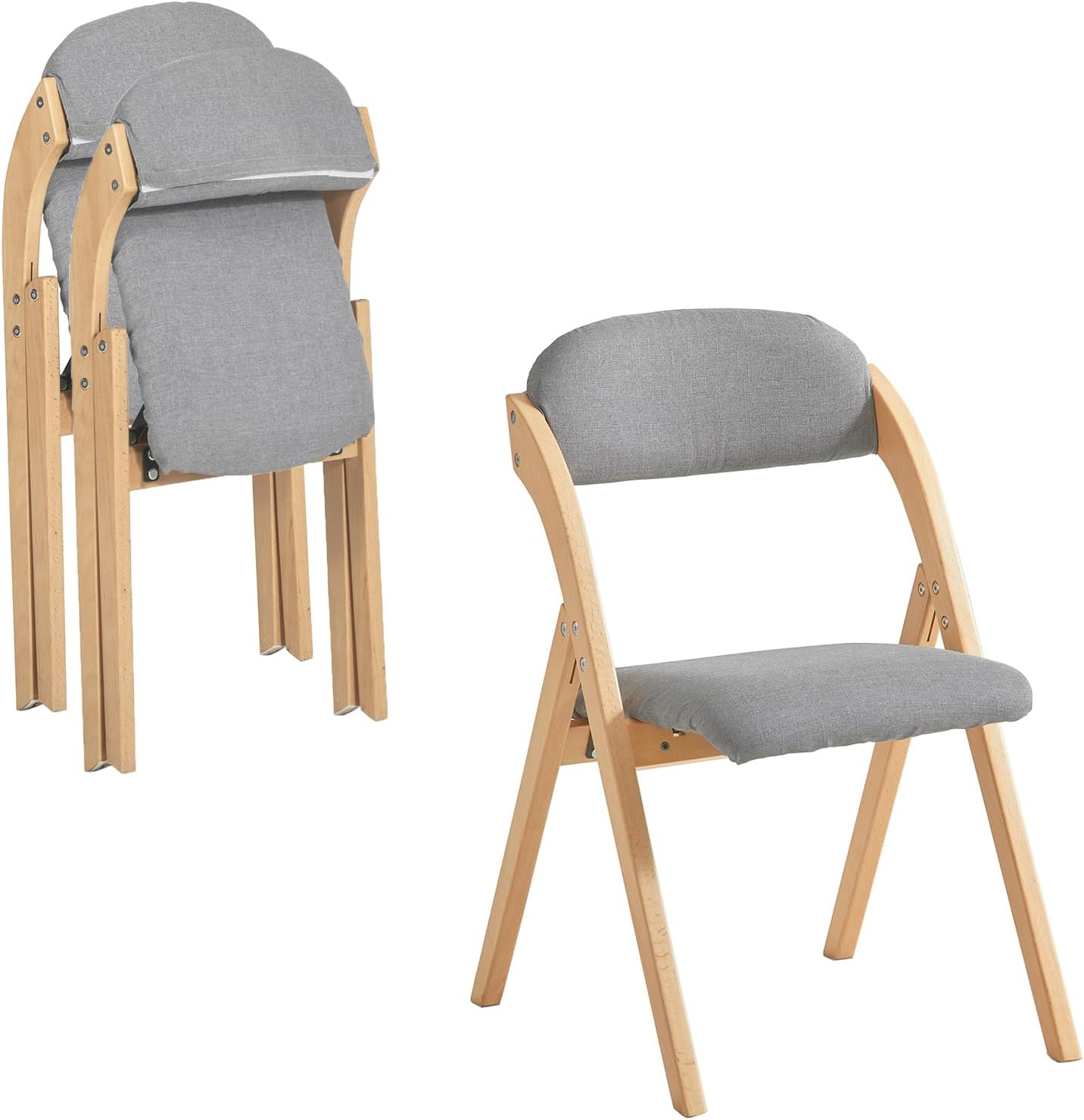 Sæt Med Sammenklappelige Polstrede Træstole Lysegrå Ergonomiske Pladsbesparende Køkken Spisebordstole