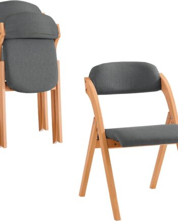 Sæt Med Sammenklappelige Polstrede Træstole Mørkegrå Ergonomiske Pladsbesparende Køkken Spisebordstole