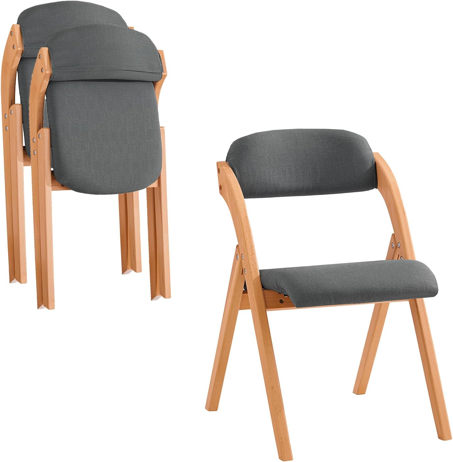 Sæt Med Sammenklappelige Polstrede Træstole Mørkegrå Ergonomiske Pladsbesparende Køkken Spisebordstole