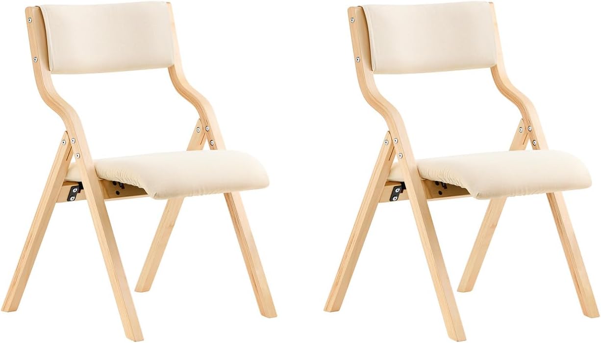 Sæt Med Sammenklappelige Træstole Hvid Ergonomiske Polstrede Køkken Spisebordstole