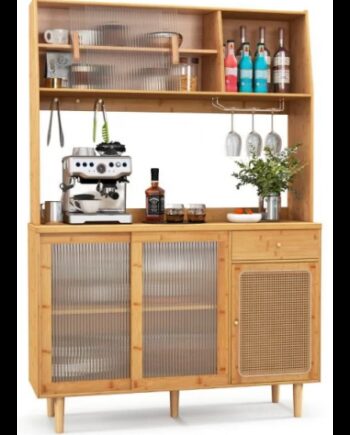 Køkken Skab Bambus Glas Rattan H175 B120 D35 Natur Rillet