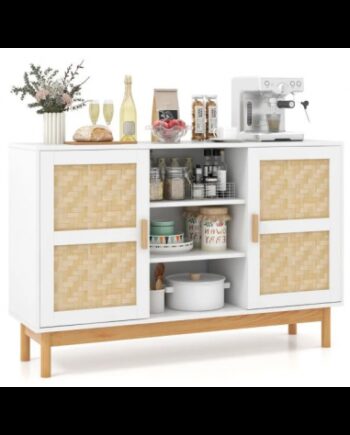Køkken Skænk Mdf Rattan Bambus H78 B120 D35 Hvid Natur