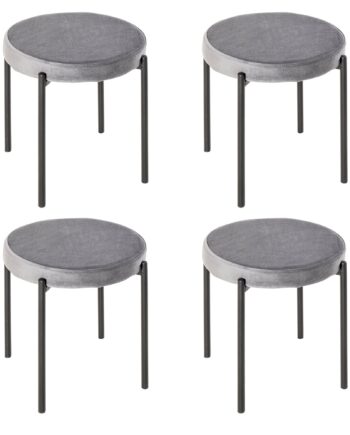 Sæt Med Stabelbare Spisestuestole Med Polstret Sæde Fløjlslook Fløjlsskammel Til Køkken Spisestue Metalgrå