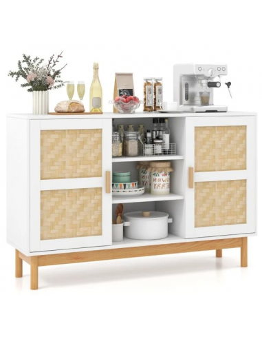 Køkken Skænk Mdf Rattan Bambus H78 B120 D35 Hvid Natur