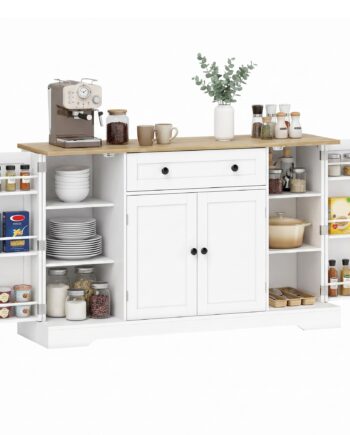 Køkkenskænk Med Døre Skuffe Justerbar Hylde Dørhylder Til Køkken Spisestue 138x40x85cm Hvid