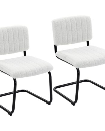Sæt Med Moderne Cantilever Spisestuestole Med Høj Ryglæn Teddy Fleece Look Til Køkken Spisebord Creme