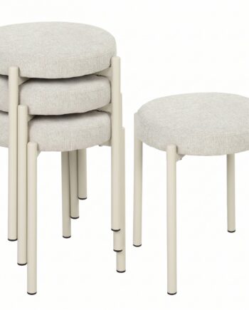 Spisestuestolsæt Med Stabelbare Stole Med Stålben Linnedlook Til Spisestue Stue Køkken Cremehvid